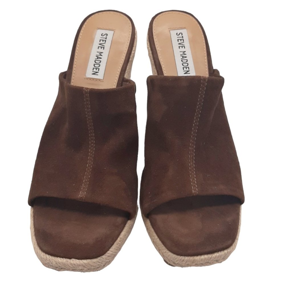 Steve Madden Urge Brown Suede Espadrille Wedge Slide SZ 7.5 - Picture 2 of 10